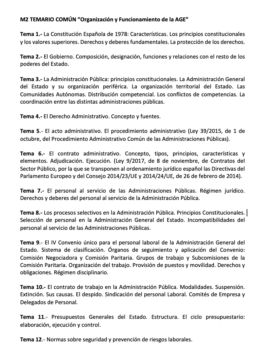 Programa del M2 TEMARIO COMÚN Organización y Funcionamiento de la AGE (1/2)