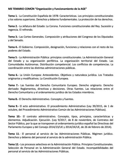 Programa del M3 TEMARIO COMÚN Organización y Funcionamiento de la AGE (1/2)