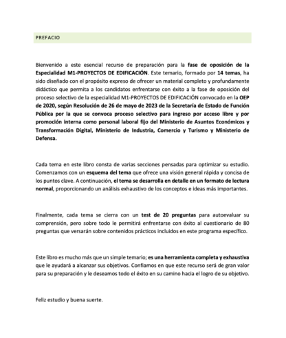 Prefacio del temario Especialidad M1 PROYECTOS DE EDIFICACIÓN