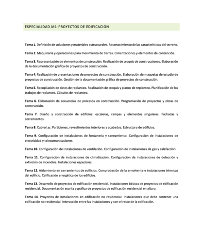 Programa de la Especialidad M1 PROYECTOS DE EDIFICACIÓN