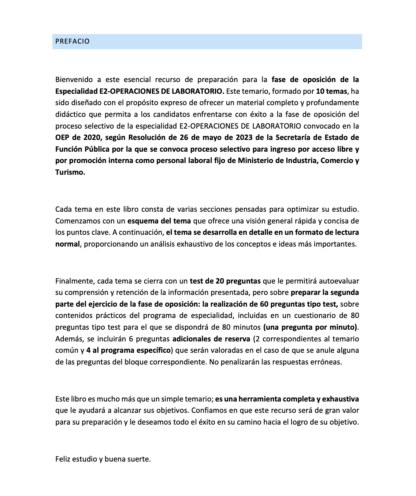 PREFACIO temario Especialidad E2 OPERACIONES DE LABORATORIO