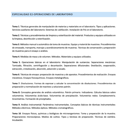 Programa de la Especialidad E2 OPERACIONES DE LABORATORIO