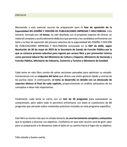 Prefacio del temario Especialidad M1 DISEÑO Y EDICIÓN DE PUBLICACIONES IMPRESAS Y MULTIMEDIA