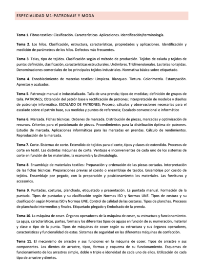 Programa de la Especialidad M1 PATRONAJE Y MODA (1/2)