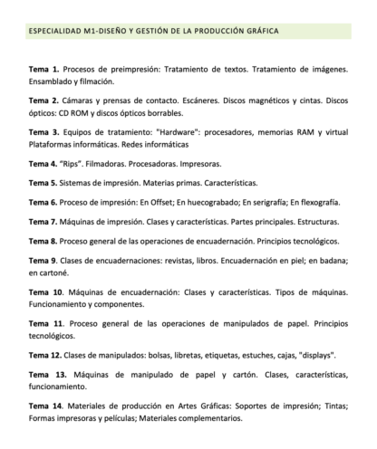 Programa de la Especialidad M1 DISEÑO Y GESTIÓN DE LA PRODUCCIÓN GRÁFICA