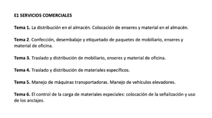Programa de la Especialidad E1 SERVICIOS COMERCIALES