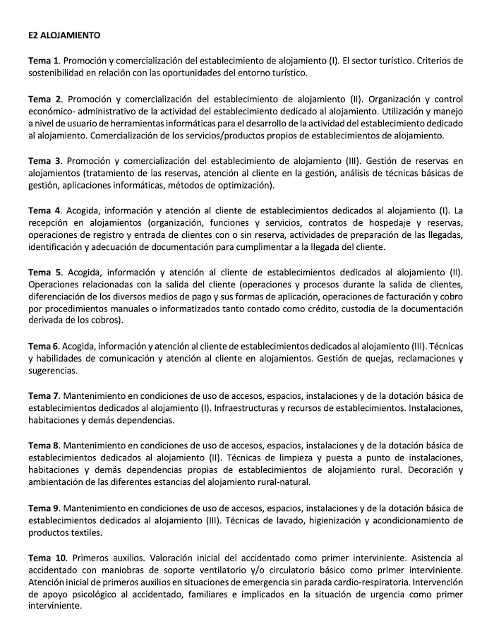 Programa de la Especialidad E2 ALOJAMIENTO