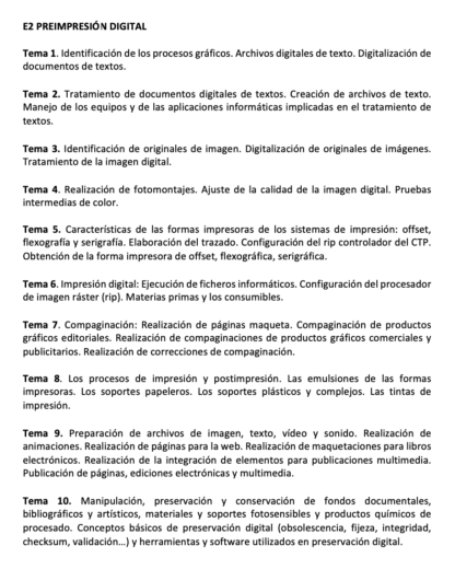 Programa de la Especialidad E2 PREIMPRESIÓN DIGITAL