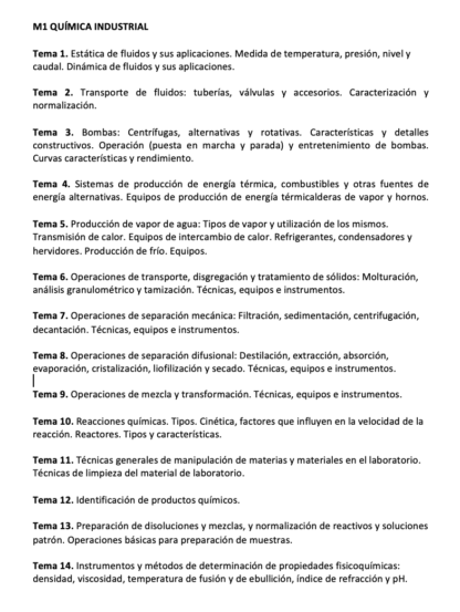 Programa de la Especialidad M! QUÍMICA INDUSTRIAL