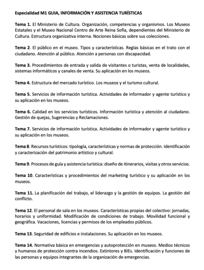 Programa de la Especialidad M1 GUÍA, INFORMACIÓN Y ASISTENCIA TURÍSTICAS