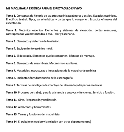 Programa de la Especialidad M1 MAQUINARIA ESCÉNICA DEL ESPECTÁCULO EN VIVO
