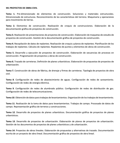 Programa de la Especialidad M1 PROYECTOS DE OBRA CIVIL