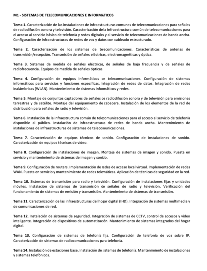 Programa de la Especialidad M1 SISTEMAS DE TELECOMUNCIACIONES E INFORMÁTICOS