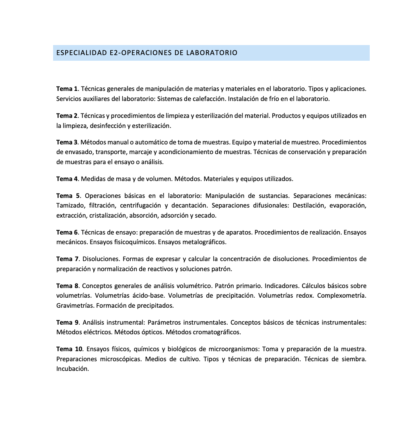 PROGRAMA Especialidad E2 OPERACIONES DE LABORATORIO