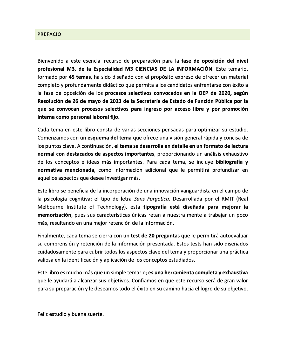 Prefacio Temario Especialidad M3 CIENCIAS DE LA INFORMACIÓN