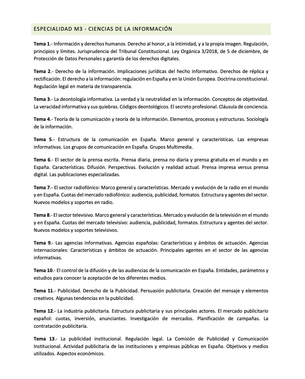 PROGRAMA Especialidad M3 CIENCIAS DE LA INFORMACIÓN (1/3)