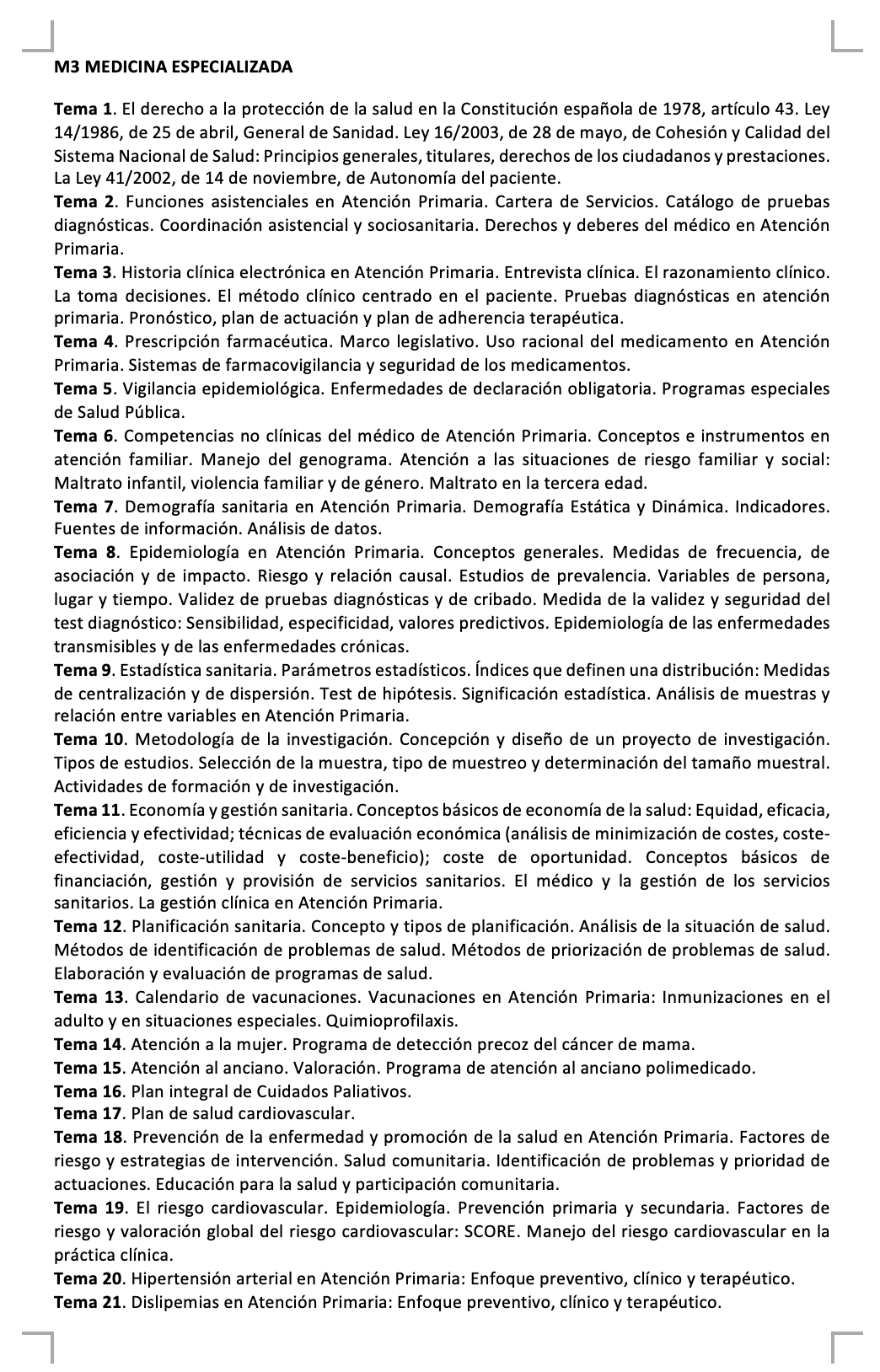 Programa de la Especialidad M3 MEDICINA ESPECIALIZADA (1/3)