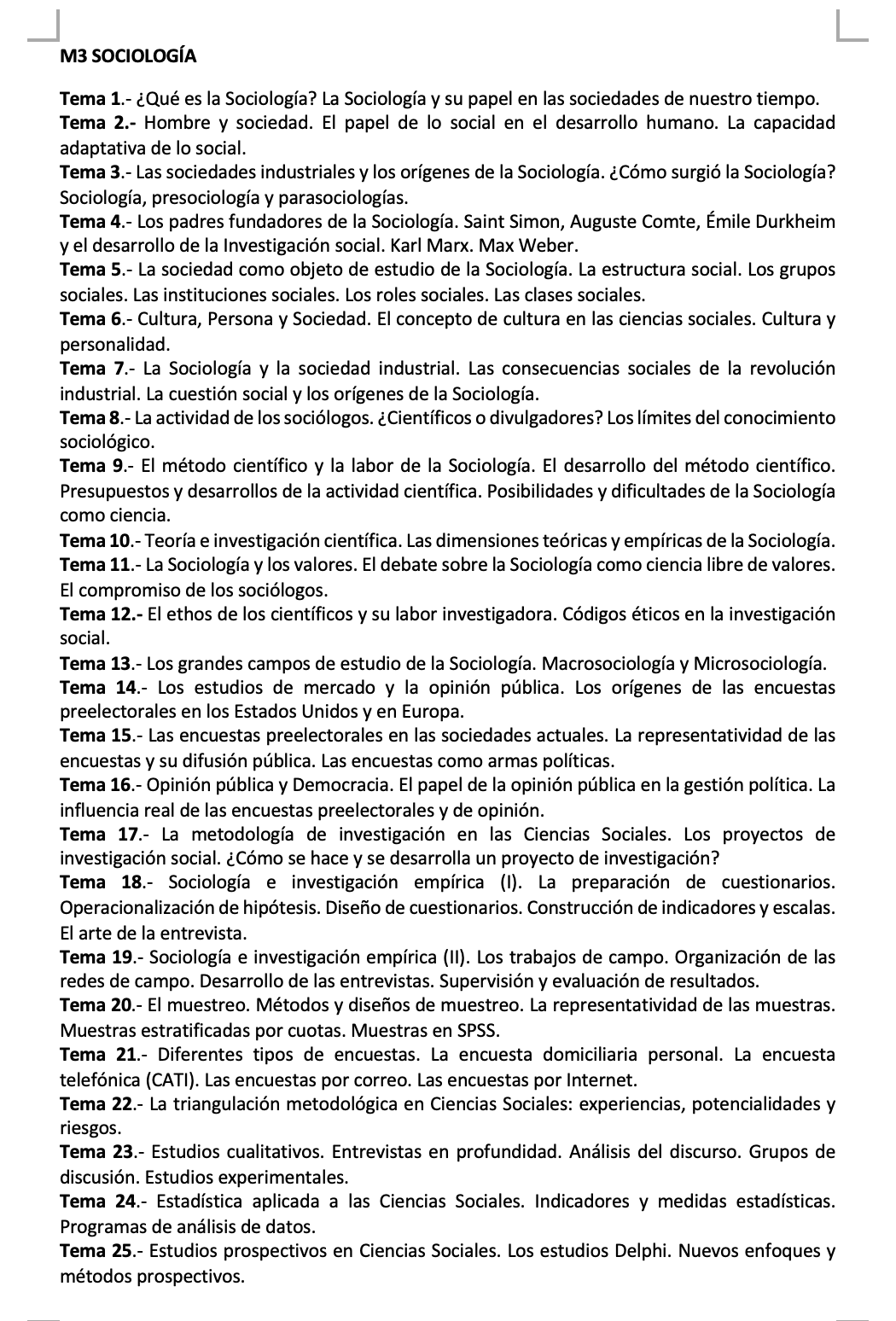 Programa de la Especialidad M3 SOCIOLOGÍA (1/2)