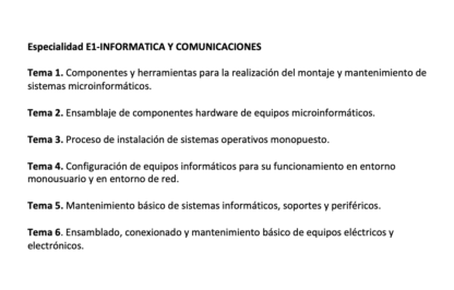 Programa de la Especialidad E1 INFORMÁTICA Y COMUNICACIONES