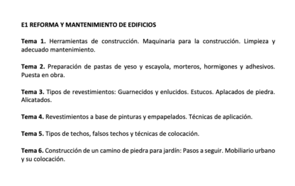 Programa de la Especialidad E1 REFORMA Y MANTENIMIENTO DE EDIFICIOS