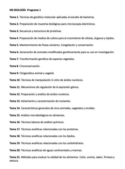 Programa de la Especialidad M2 BIOLOGÍA Programa 1 (1/2)