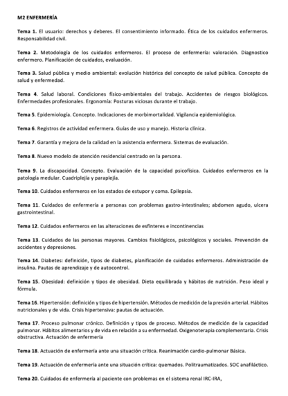 Programa de la Especialidad M2 ENFERMERÍA (1/2)