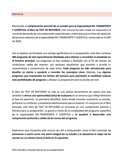 Prefacio del temario Especialidad M1 TRANSPORTE Y LOGÍSTICA