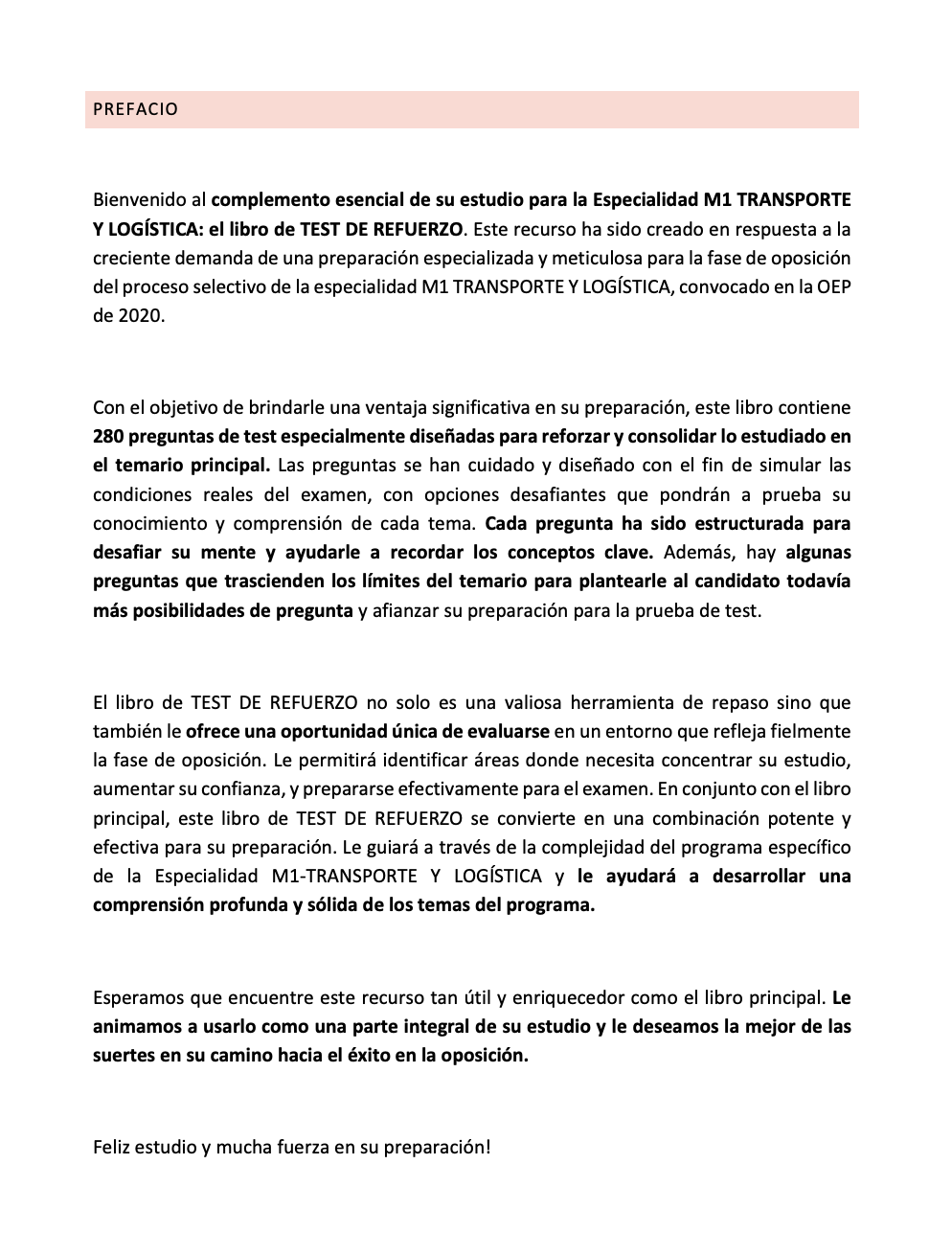 Prefacio del temario Especialidad M1 TRANSPORTE Y LOGÍSTICA