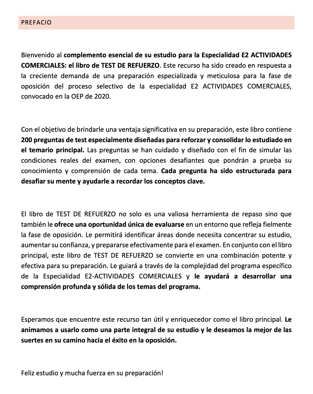 Prefacio TEST DE REFUERZO Especialidad E2 ACTIVIDADES COMERCIALES