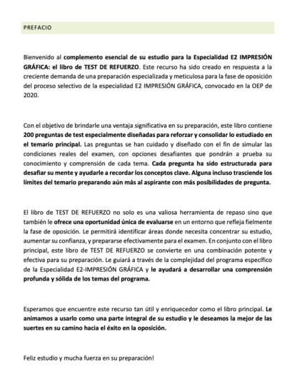 Prefacio del TEST DE REFUERZO Especialidad E2 IMPRESIÓN GRÁFICA