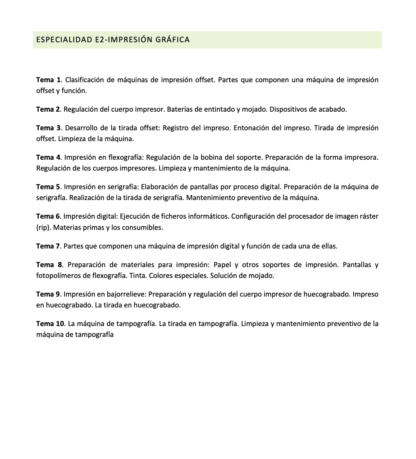 Programa de la Especialidad E2 IMPRESIÓN GRÁFICA