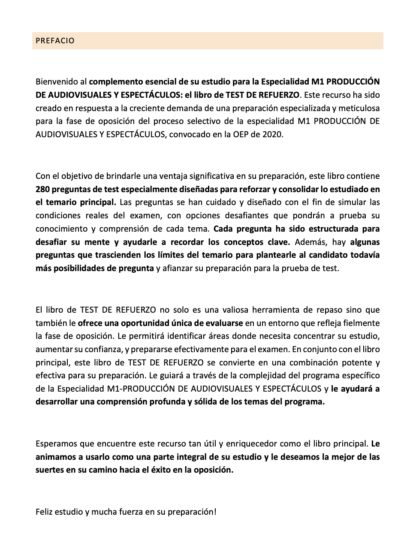 Prefacio del temario Especialidad M1 PRODUCCIÓN DE AUDIOVISUALES Y ESPECTÁCULOS