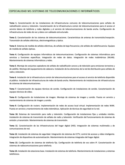 Programa de la Especialidad M1 SISTEMAS DE TELECOMUNICACIONES E INFORMÁTICOS