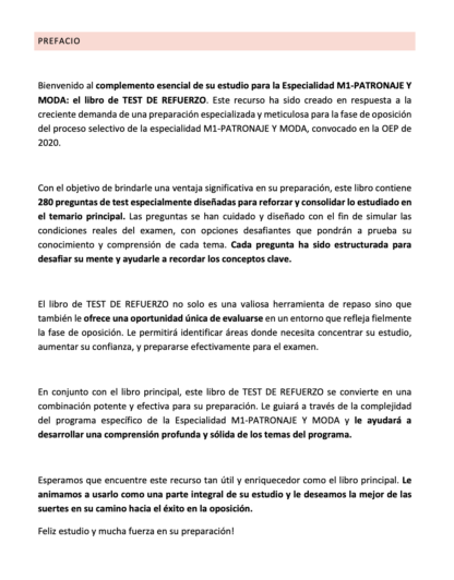 Prefacio del temario Especialidad M1 PATRONAJE Y MODA