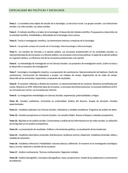 Programa de la Especialidad M2 POLÍTICAS Y SOCIOLOGÍA (1/2)
