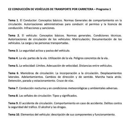 E2 CONDUCCIÓN DE VEHÍCULOS DE TRANSPORTE POR CARRETERA - Programa 1 - Imagen 2