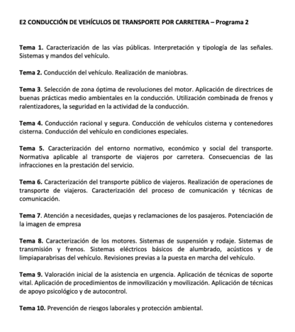 E2 CONDUCCIÓN DE VEHÍCULOS DE TRANSPORTE POR CARRETERA - Programa 2 - Imagen 2
