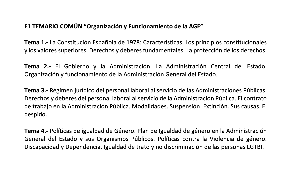 Programa del E1 TEMARIO COMÚN Organización y Funcionamiento de la AGE