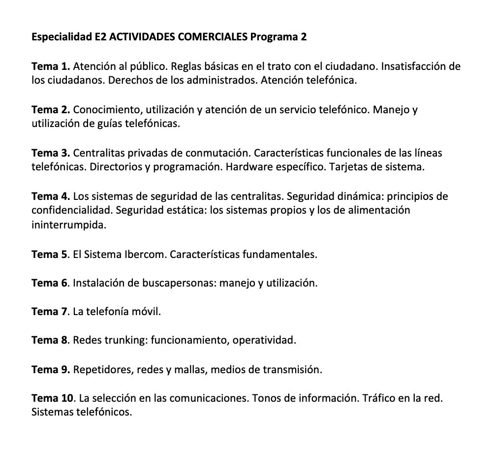Programa de la Especialidad E2 ACTIVIDADES COMERCIALES Programa 2
