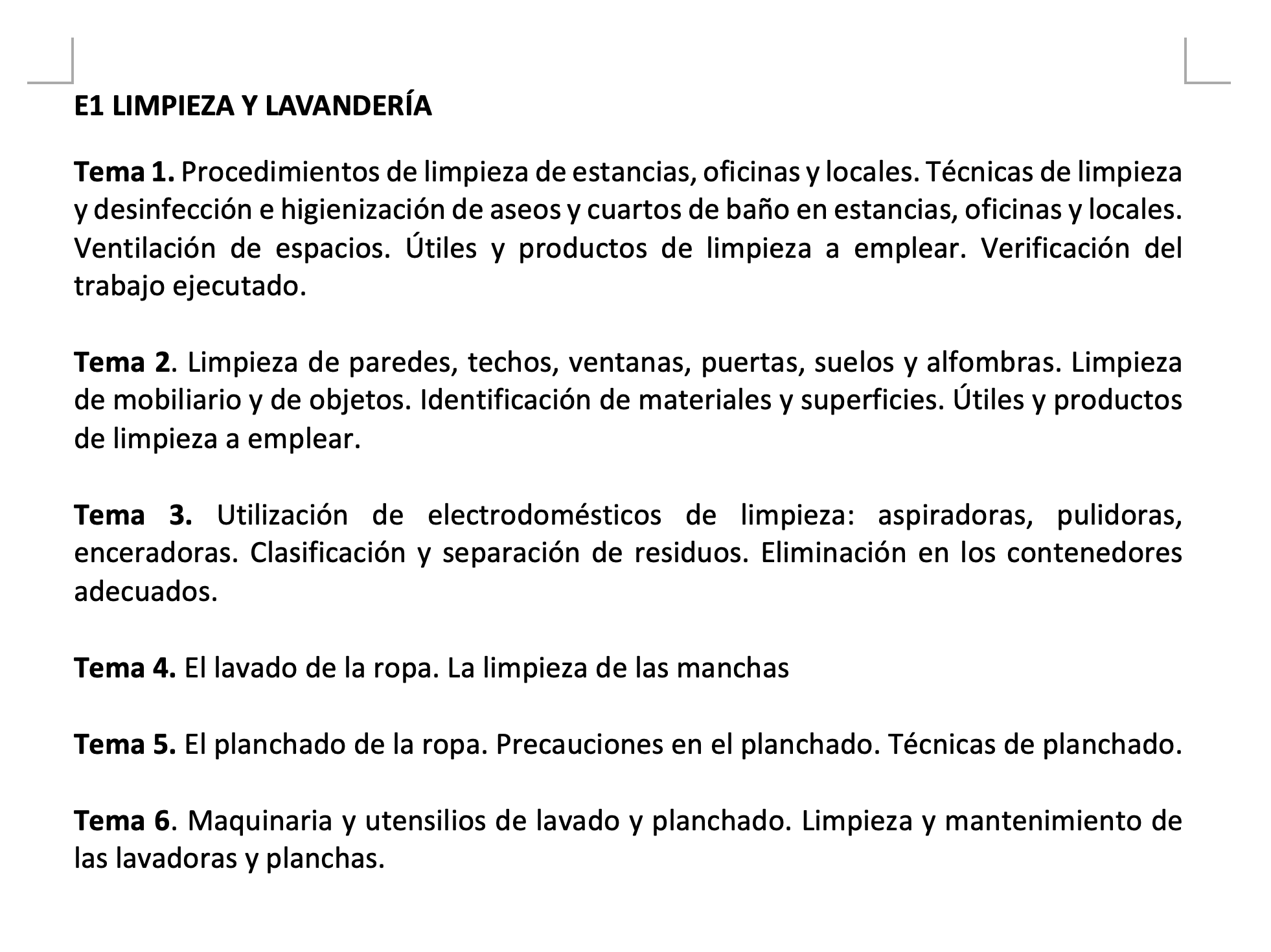 Temario E1 LIMPIEZA Y LAVANDERÍA (+Test) - Imagen 2