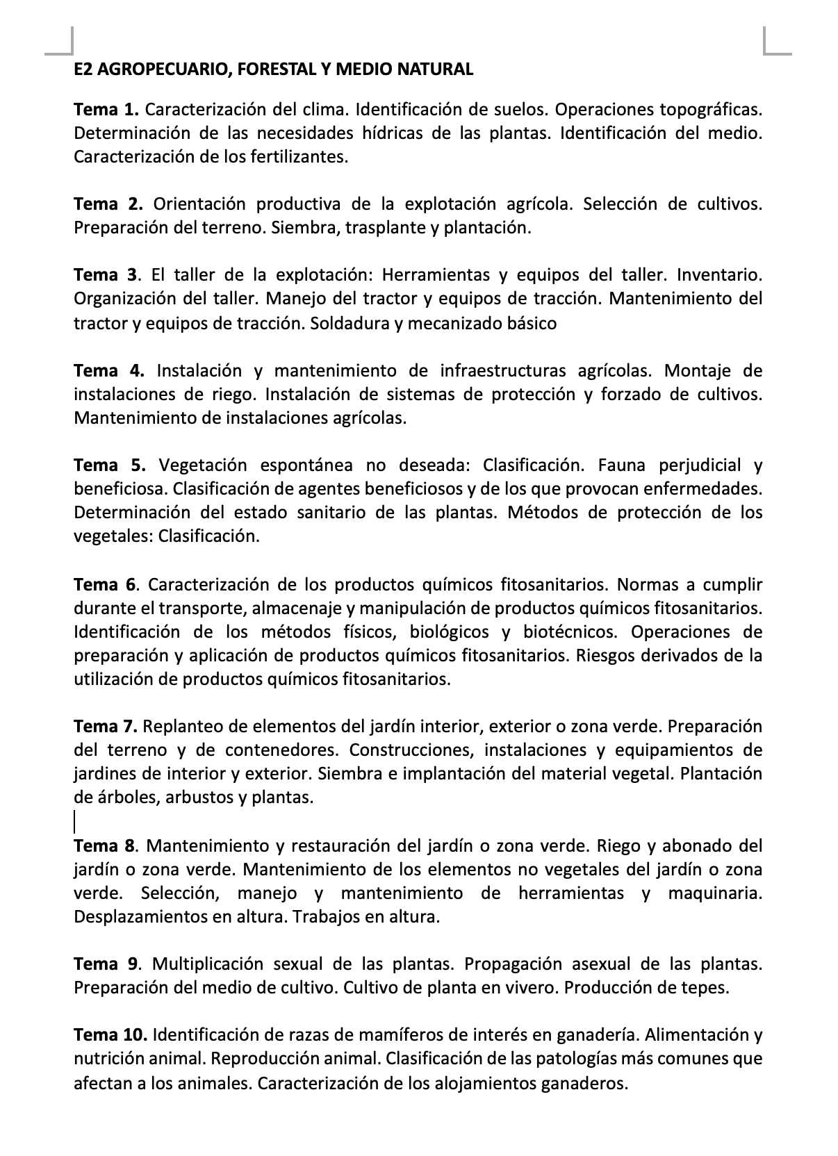 Programa de la Especialidad E2 AGROPECUARIO, FORESTAL Y MEDIO NATURAL