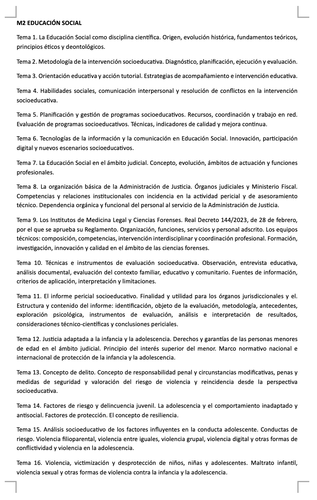 Programa de la Especialidad M2 EDUCACIÓN SOCIAL (1/2)
