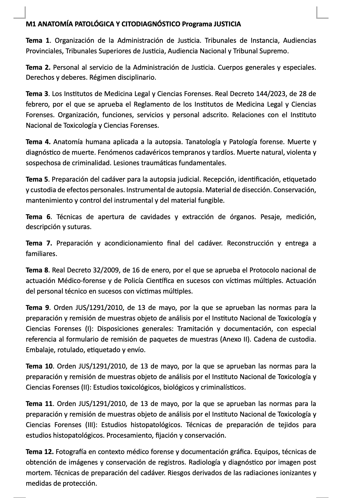 Programa M1 ANATOMÍA PATOLÓGICA Y CITODIAGNÓSTICO JUSTICIA (1/2)