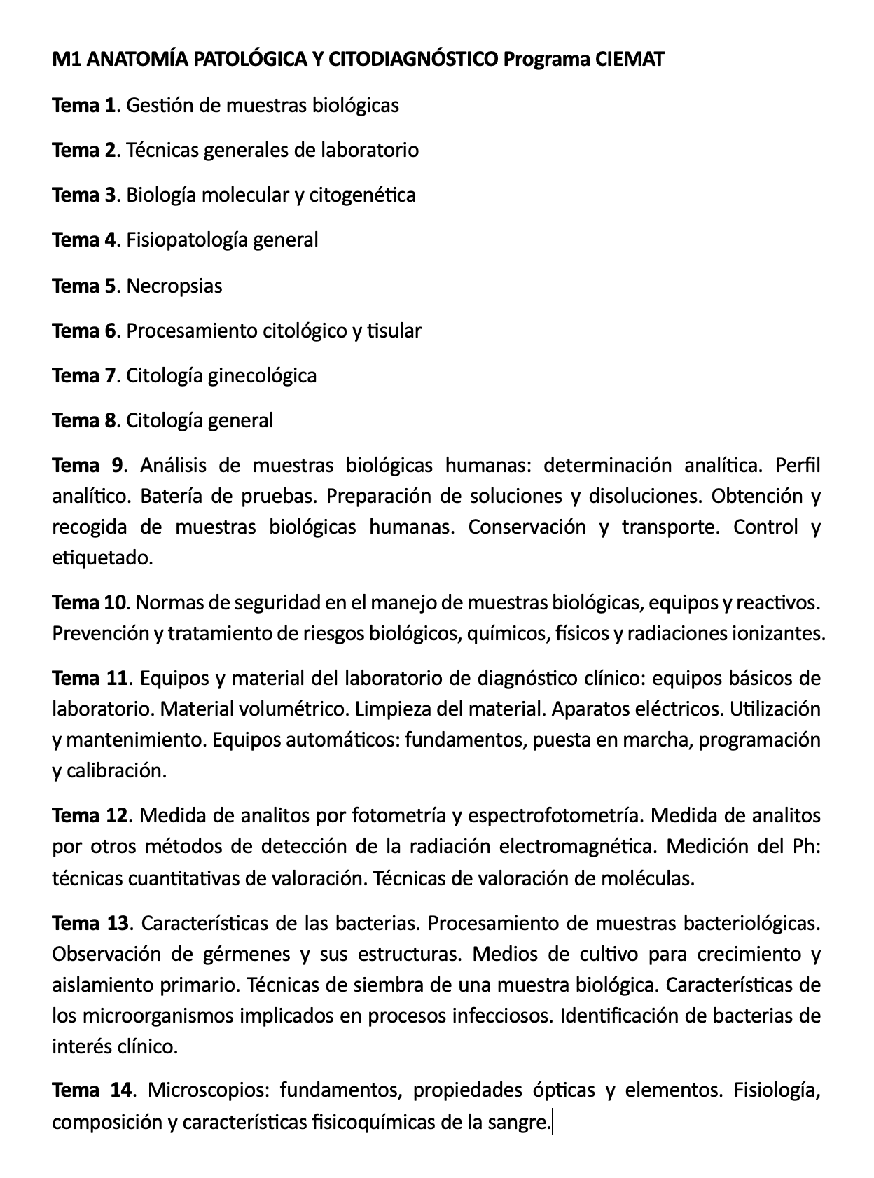 Programa M1 ANATOMÍA PATOLÓGICA Y CITODIAGNÓSTICO CIEMAT